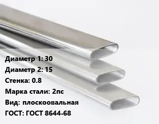 Труба плоскоовальная 30х15 s=0.8 Сталь: 2пс плоскоовальная ГОСТ: ГОСТ 8644-68